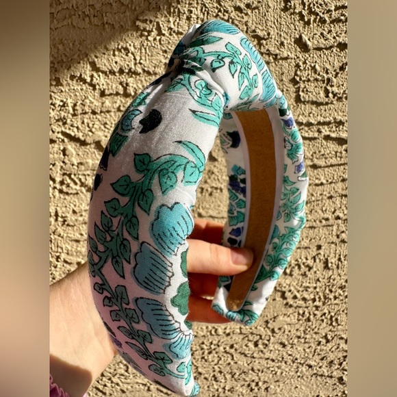 Hand Crafted Accessories - Handmade by Me Knotted Headband - Teal green blue Jaipur Indian Block Print